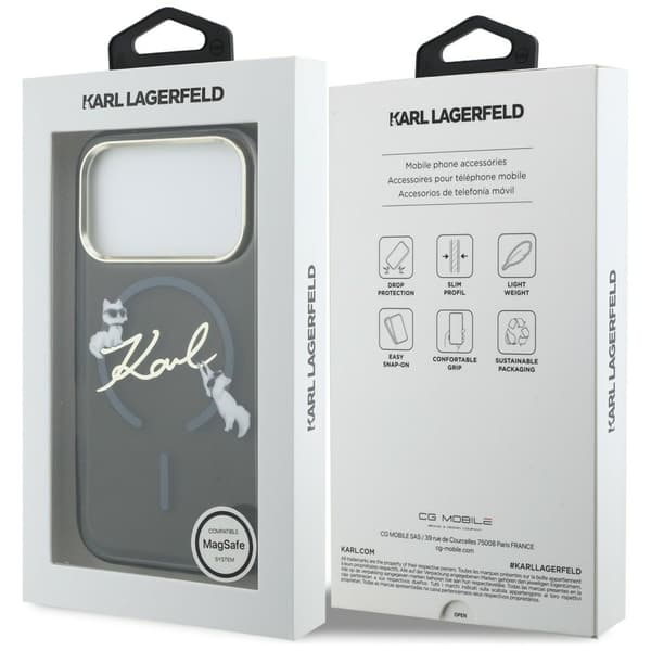 Karl Lagerfeld IML Choupettes Karl Script Logo MagSafe-etui til iPhone 17 Pro Max, sort