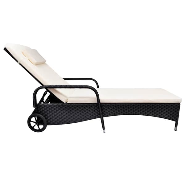 vidaXL liggestol med hynde og hjul, polyrattan, sort