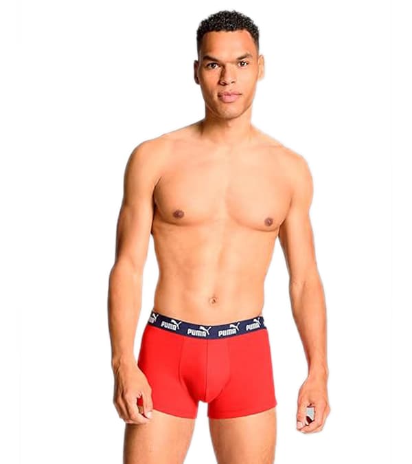 Puma Miesten Elements Basic Boxer 2-Pack Punainen/Harmaa Meleerattu [701232894 003] rL