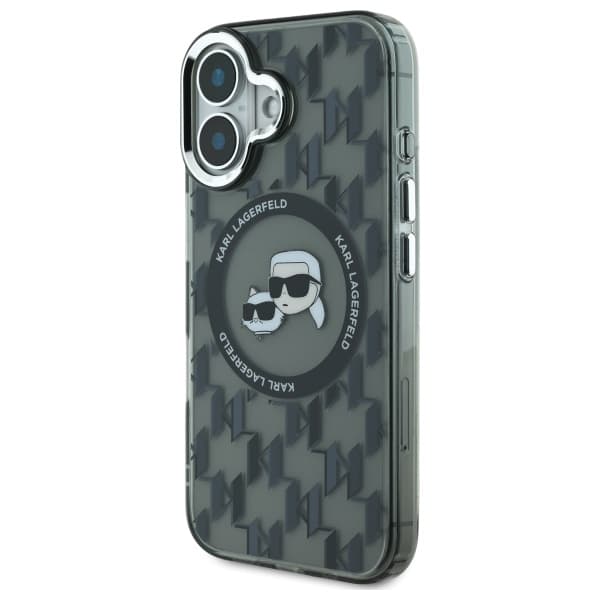 Karl Lagerfeld IML Monogram Karl&Choupette Head MagSafe-etui til iPhone 16, sort