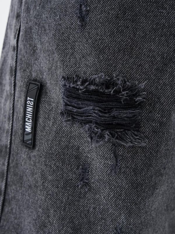 MyStars Sorte Basic Herre Mørkegrå Slitte Denimshorts 31