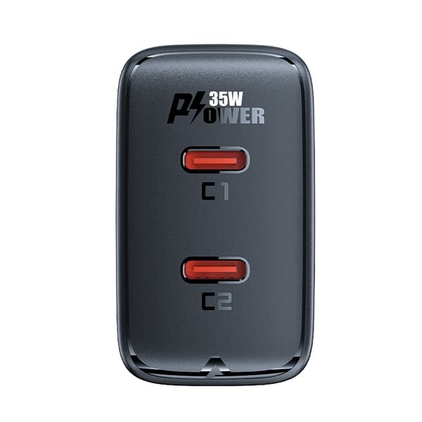 Hurtig GaN 35W PD 2x USB-C vægoplader sort