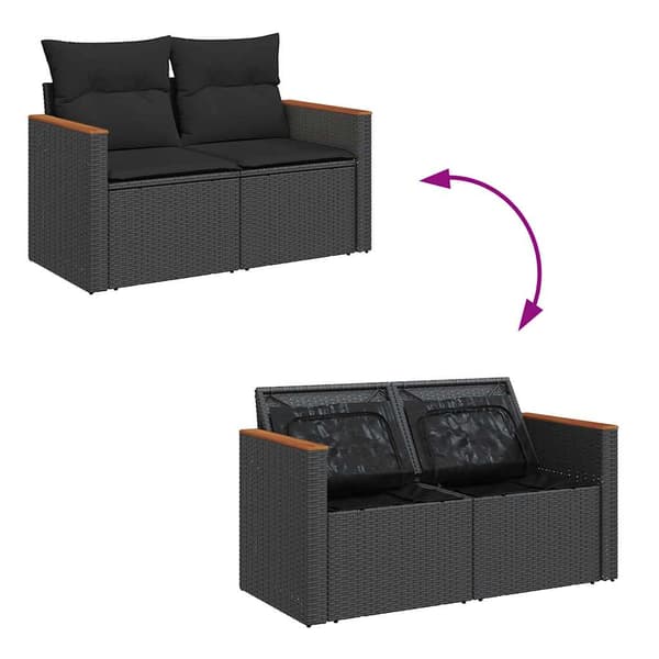 vidaXL Trädgårdssoffa med kuddar, 2-sits, svart, polyrotting