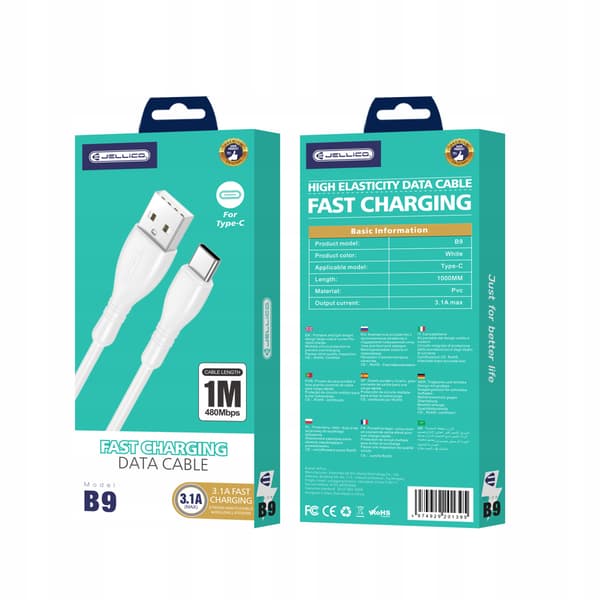 JELLICO KABEL B9 USB-C 3.1A 1M Vit