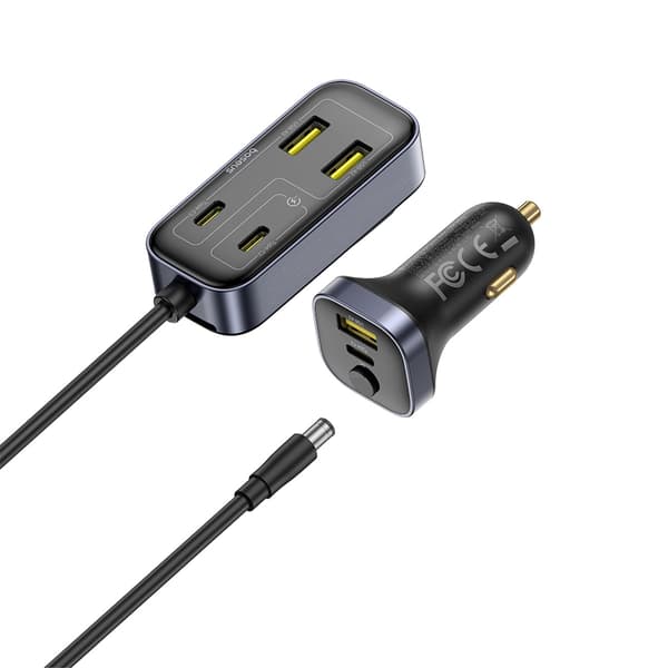 Biloplader med USB-A USB-C forlængerkabel 110W 1,5m - Sort