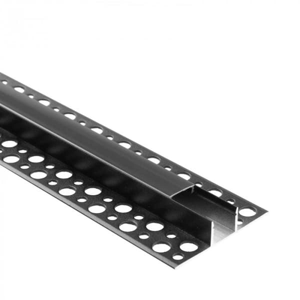 Overflademonteret profil til LED-strips under fliser, sort + sort afdækning, endestykker, 1m