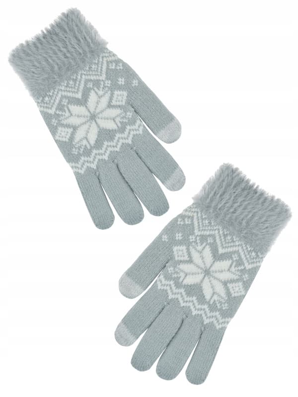 VINTERHANDSKAR stickade pälsar NORSK MÖNSTER grå 21cm V030i