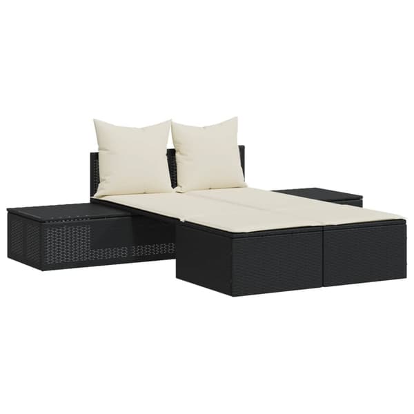 vidaXL dobbelt dagseng med hynder, sort, polyrattan