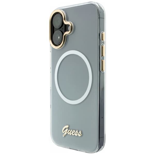 Guess IML Gradient Script Metal MagSafe -kotelo iPhone 17:lle, valkoinen