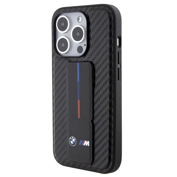 BMW Grip Stand Smooth & Carbon Cover til iPhone 15 Pro, Sort