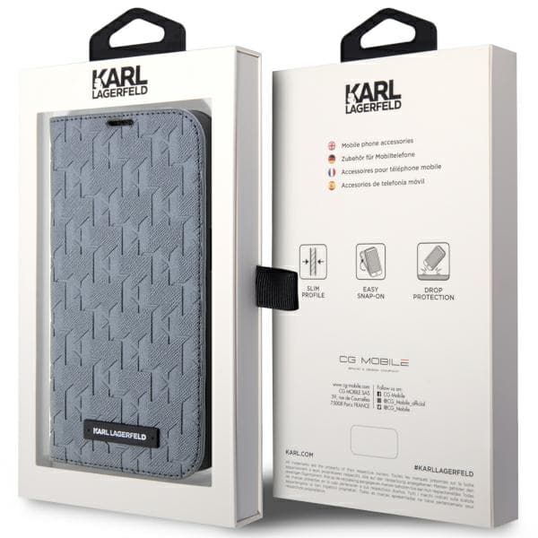 Karl Lagerfeld Saffiano Monogram Flip-etui til iPhone 14, Sølv