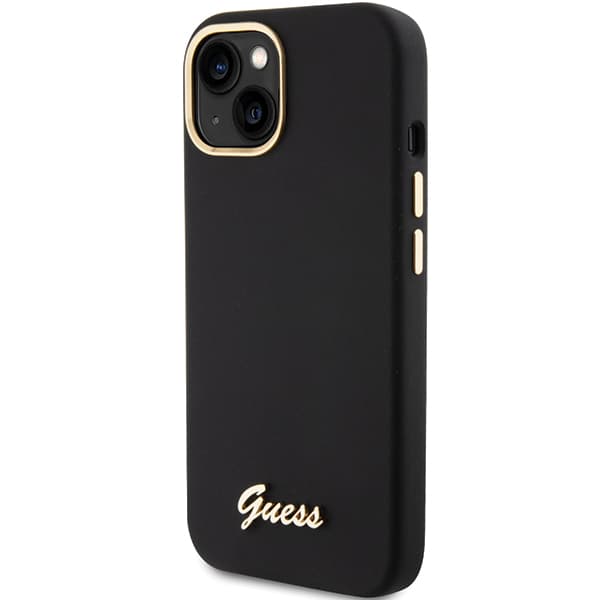 Guess Silikone Metal Logo & Ramme Etui til iPhone 15, Sort