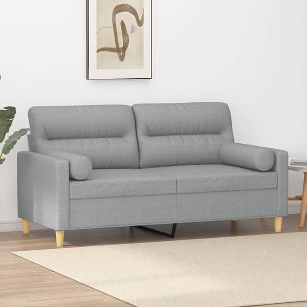vidaXL 2-sitssoffa med kuddar, ljusgrå, 140 cm, tyg