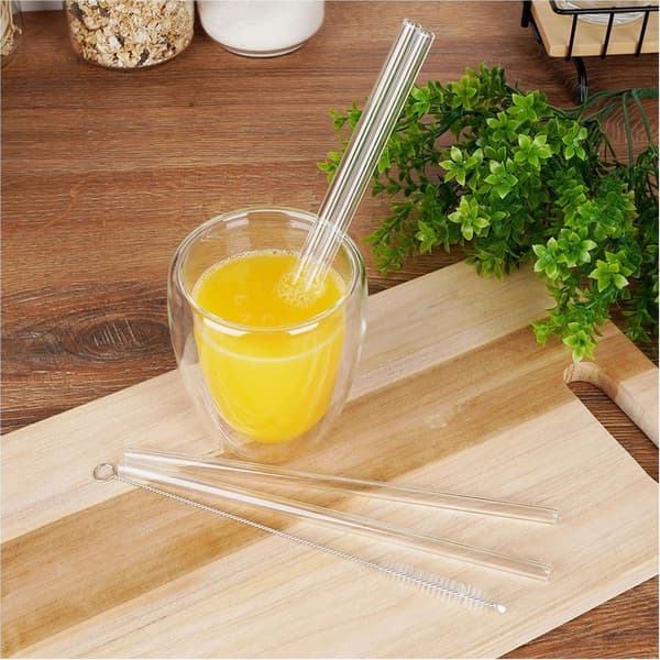 Glas-sugerør med renser, 20 cm, 5 stk.
