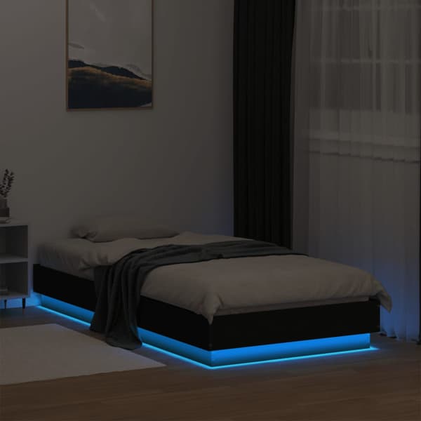 vidaXL sengestel med LED-lys sort 75x190 cm