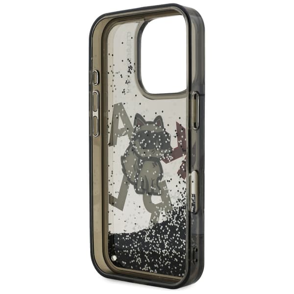Karl Lagerfeld Liquid Glitter Choupette Logo-cover til iPhone 16 Pro Sort