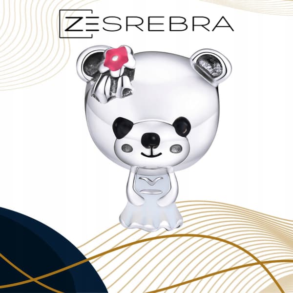 Berlocker Mrs. Teddy Bear pärla pärlor silver pr 925 bröllopsblomma björnklänning