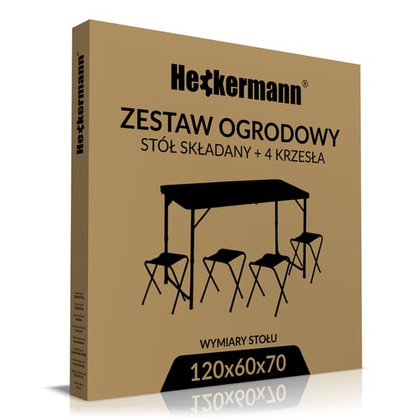 Klapbord 120x60cm Heckermann Sort + 4x Taburetter