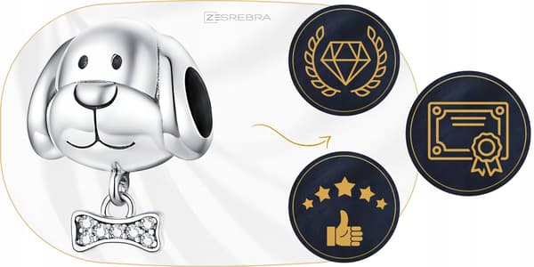 Berlocker hund med benpärlor silver pr 925 rörlig silverhund