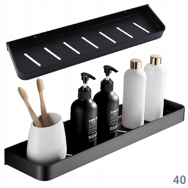 Loft badeværelseshylde, 40 cm, køkken, til væsker og shampoo, sort stål