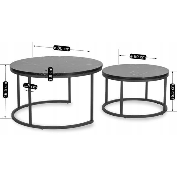 MAURO MAX sofabordsæt 60 cm/80 cm sort marmor moderne glamour