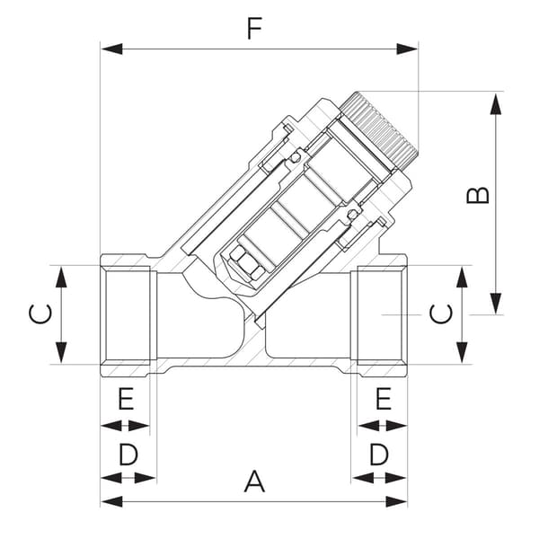 Skrånetfilter med magnet, hun-hun, DN15, G1/2