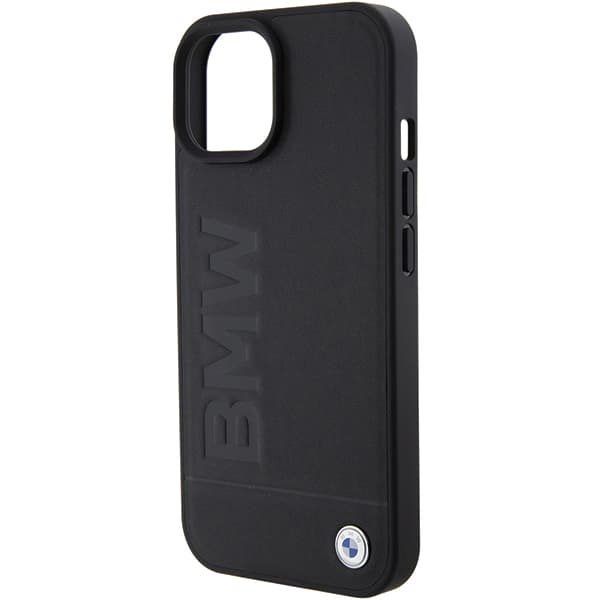 BMW Læder Hot Stamp MagSafe-etui til iPhone 15 Plus, Sort