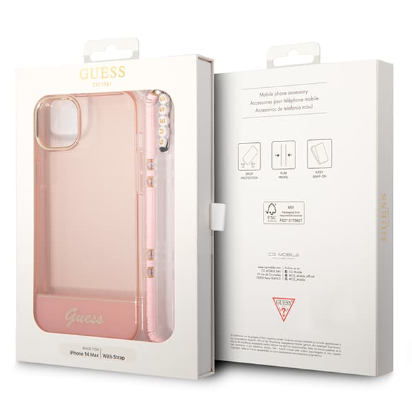 Guess Translucent Pearl Strap-skal till iPhone 14 Plus, Rosa