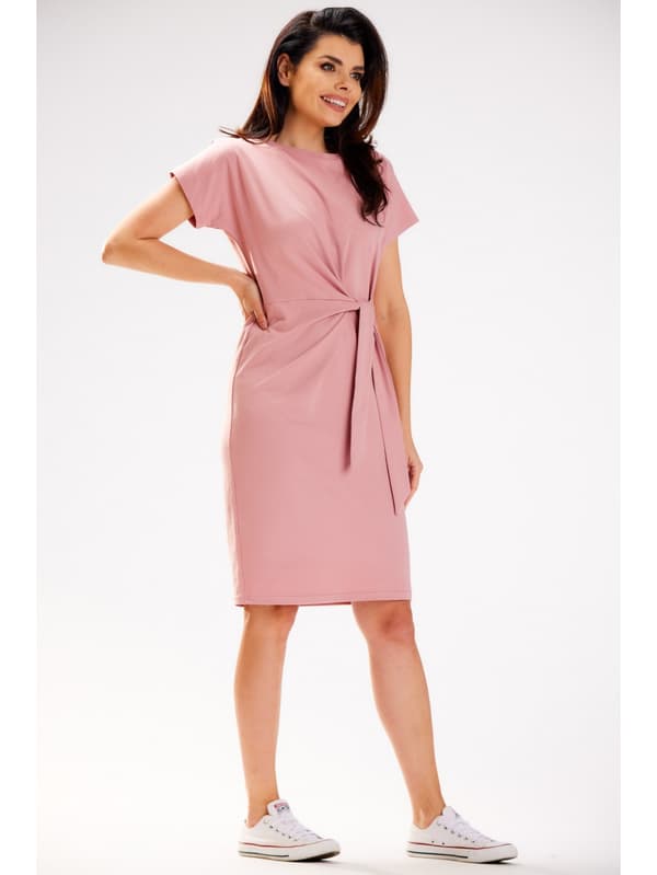 Kimono midikjole med bindebånd i taljen, pink M