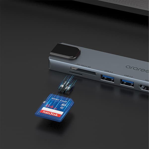 Multi Hub Araree AM81 8in1 USB-C til RJ45 + SD + TF + USB 3.0 + HDMI + PD sort