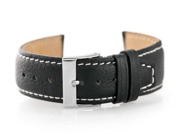 Læderrem til ur W26 - PREMIUM - sort/hvid - 22mm