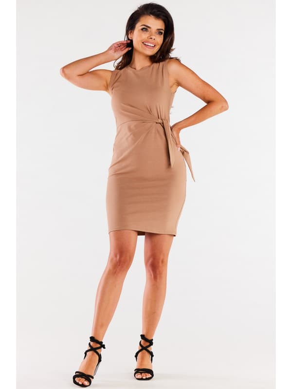 Minikjole i bomuld med stropper - beige S