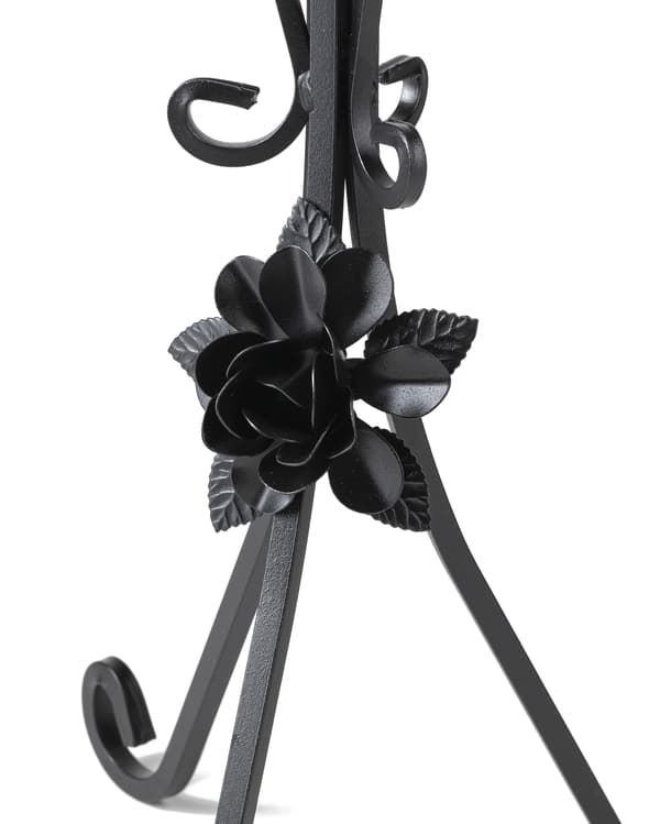 Sort metal blomsterstander med rose 55 cm