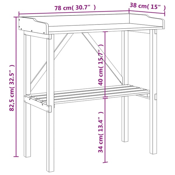 vidaXL Trädgårdsbord med hyllplan grå 78x38x82,5 cm gran