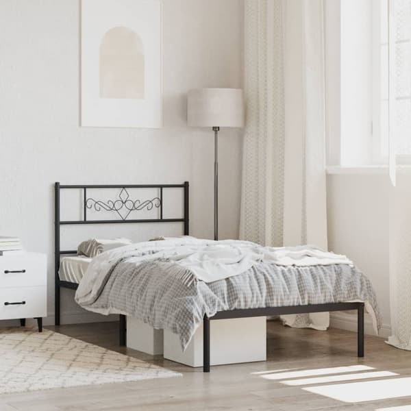 vidaXL metalsengestel med hovedgærde sort 90x190 cm