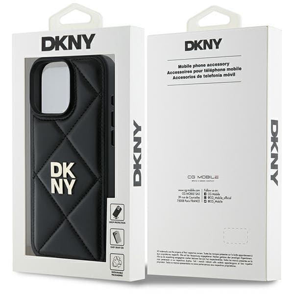 DKNY Quilted Stack Logo iPhone 16 Pro -suojakuori, musta