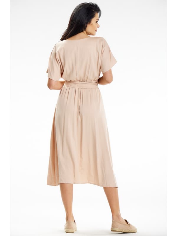 Wrap midikjole med kimonoærmer, beige M