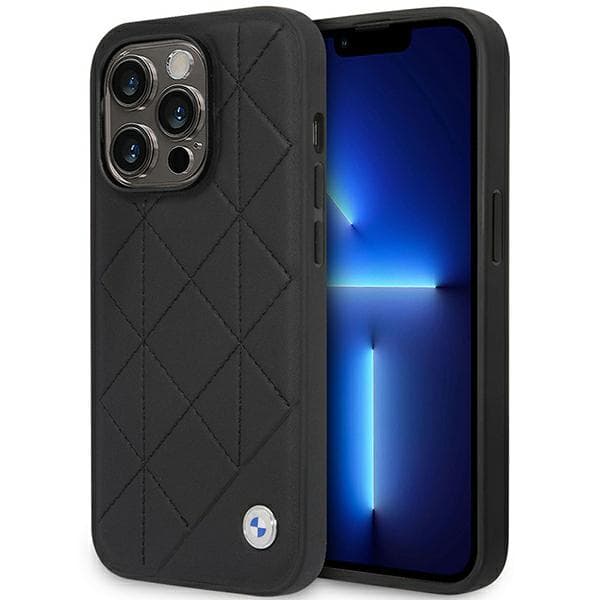 BMW lædercover i quiltet materiale til iPhone 14 Pro, sort