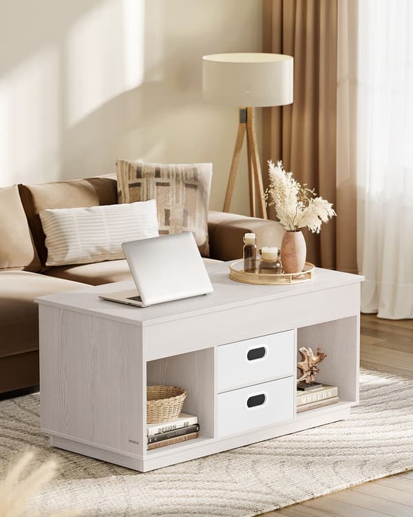 Beige soffbord med utdragbar del