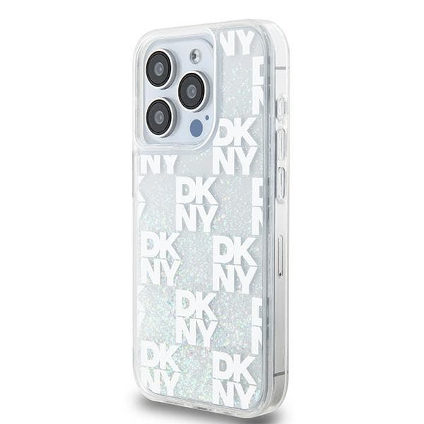 DKNY Liquid Glitter Multilogo-cover til iPhone 15 Pro, hvid
