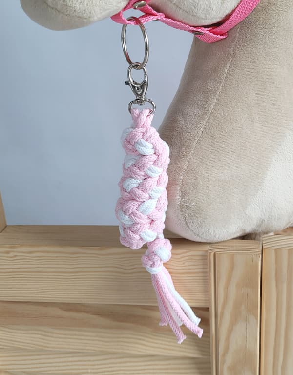 Käpphästkoppel flätat rep - vitt och rosa