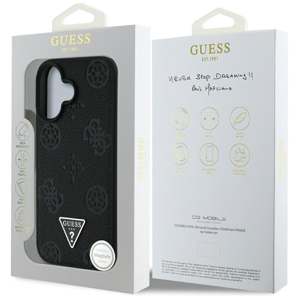 Guess Grained Hot Stamp Peony Pattern Triangle Logo MagSafe-cover til iPhone 16, sort