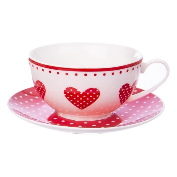 Porcelænskande med tekop, hjerter, TECKA, 3 dele
