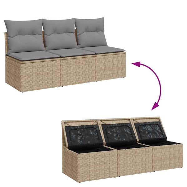 vidaXL 3-sits trädgårdssoffa med kuddar, beige, polyrotting