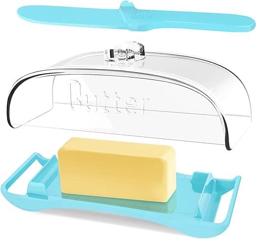 Smørskål med kniv Blå plastik