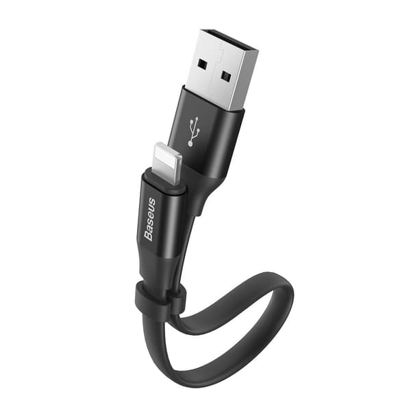 Fladt USB-kabel iPhone Lightning-kabel med holder 2A 23CM sort