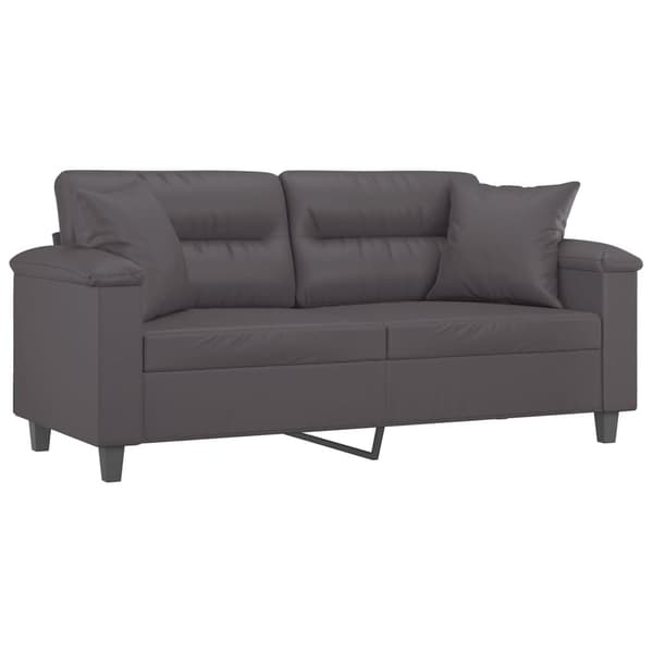 vidaXL 2-sitssoffa med kuddar, grå, 140 cm, konstläder