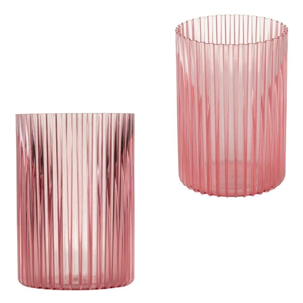 Set med 3 moderna RIBS-vaser, transparent rosa