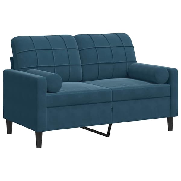 vidaXL 2-sitssoffa med kuddar, blå, 120 cm, sammet