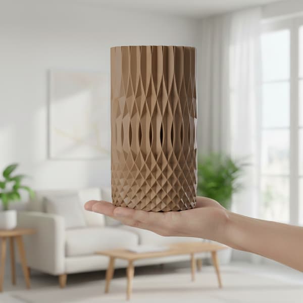 Dekorativ spiralvase, åbent arbejde, brun, til blomster, elegant